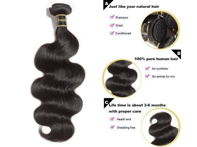 Body Wavy Diamond 8A Virgin Brazilian Hair Natural Black 100g